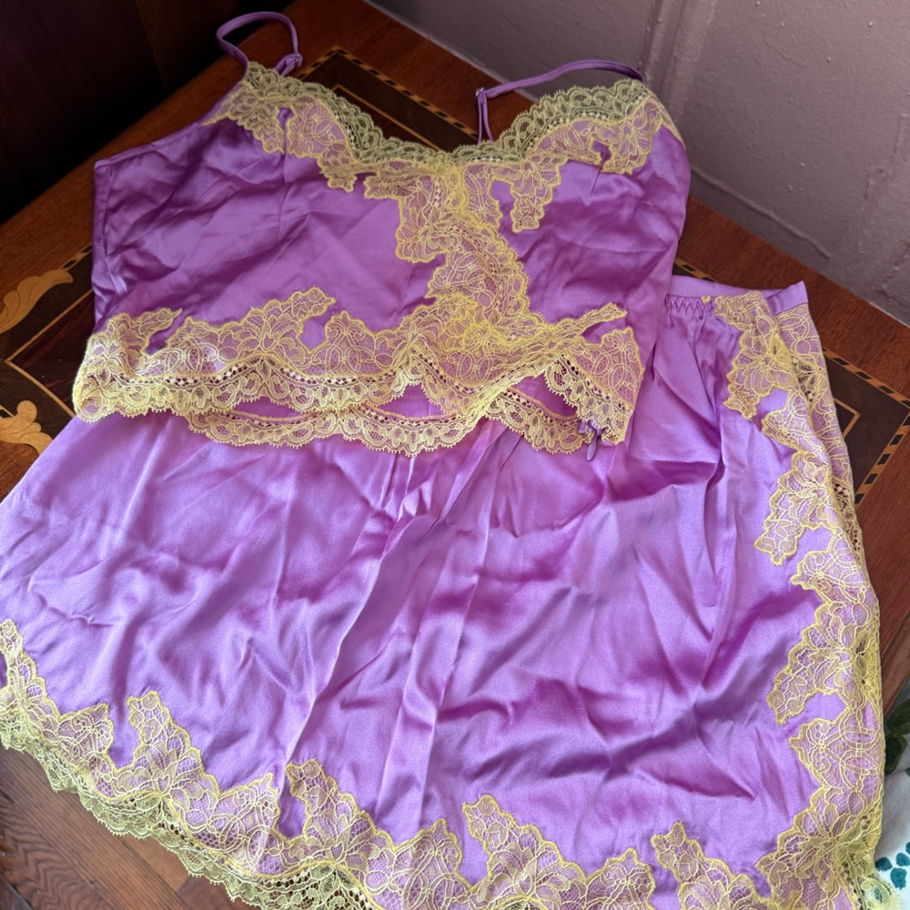 Elegant Purple and Gold Lace Nightgown